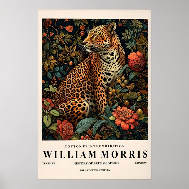 Poster Leopard Botanical Art Print William Morris Style (Frente)