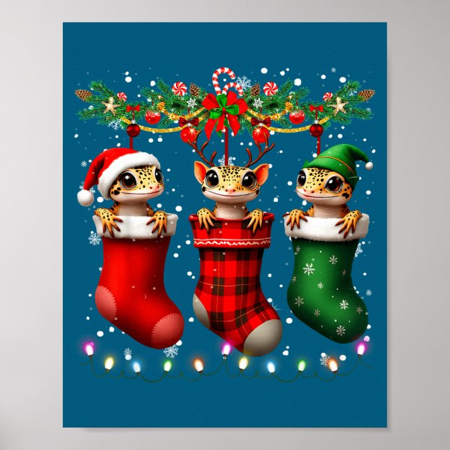 Poster Leopard Gecko In Christmas Socks Lights Leopard Ge (Frente)
