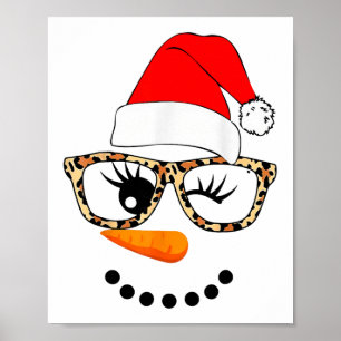 Poster Leopard Gles Papai Noel Rosto de Boneco de Neve Na
