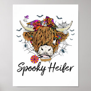 Poster Leopard Halloween Cow Pumpkin Spooky Heifer