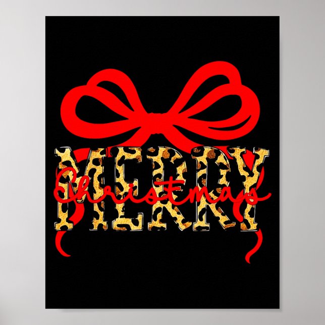 Poster Leopard Merry Christmas Coquette Bow Xmas Holiday  (Frente)