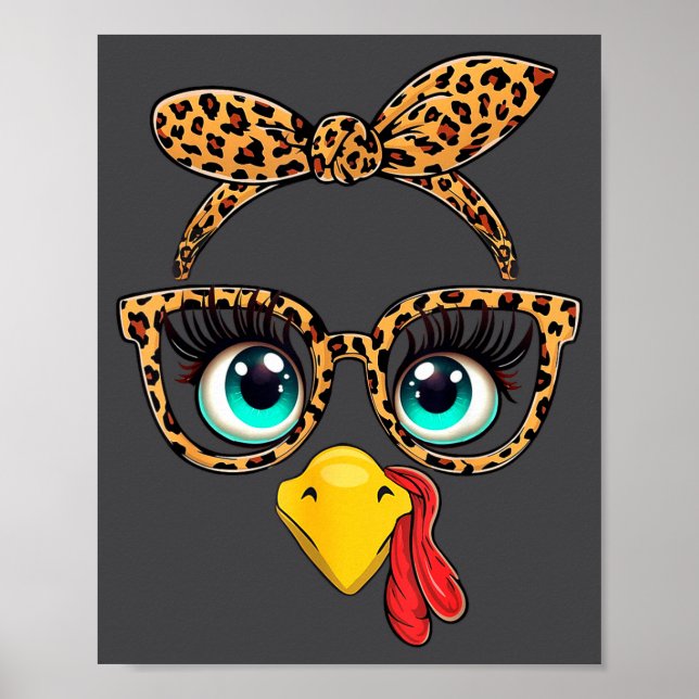 Poster Leopard Print Thanksgiving Funny Turkey Face Gles  (Frente)