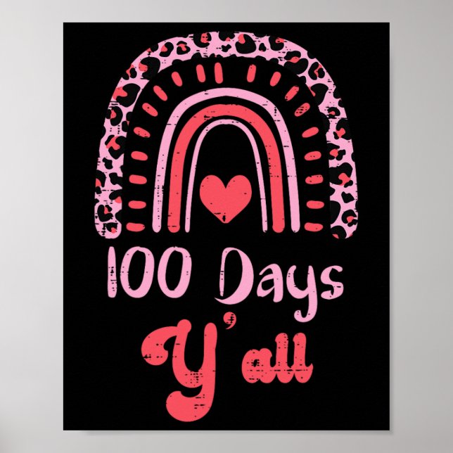 Poster Leopard Rainbow 100 dias Yall 100th Day School Tea (Frente)