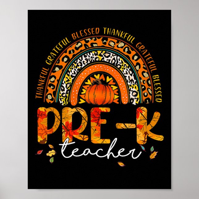 Poster Leopard Rainbow Graças Pré-K Professores Obrigados (Frente)