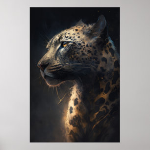 Poster Leopard Retrato Animal Natureza Selvagem Tinta Esc