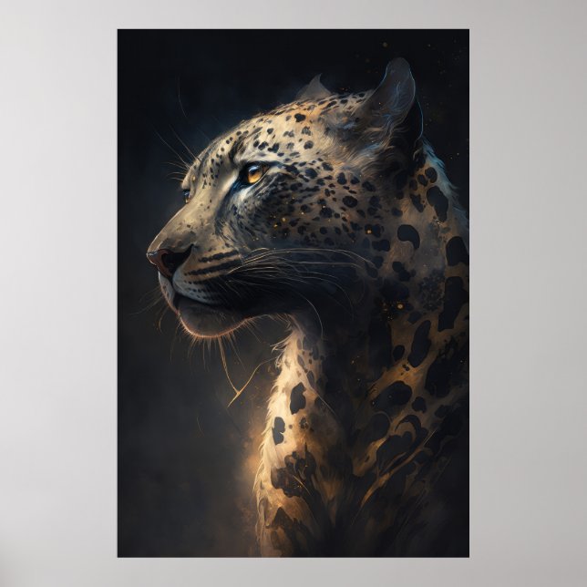 Poster Leopard Retrato Animal Natureza Selvagem Tinta Esc (Frente)