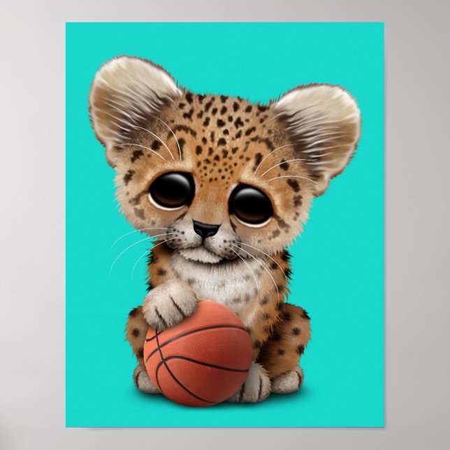 Poster Leopardo Brincando Com Basquete (Frente)