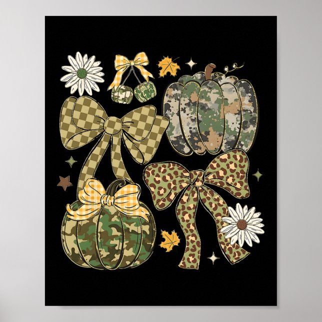 Poster Leopardo Camo Coquette Laço Abóbora Dia de Ação de (Frente)