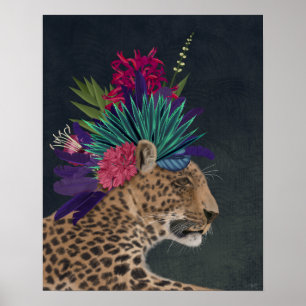 Poster Leopardo com cabeça tropical