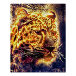 Póster Leopardo Com Iluminação