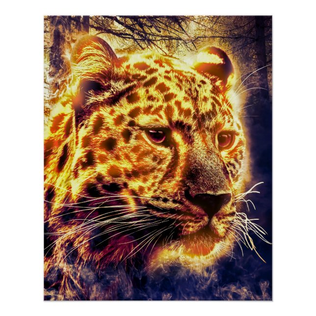 Póster Leopardo Com Iluminação (Frente)