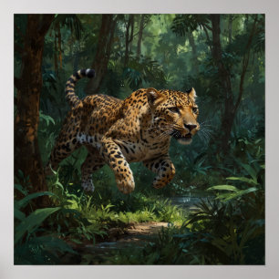 Poster Leopardo Corrente Realista na Selva