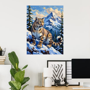 Poster Leopardo da neve em uma montanha