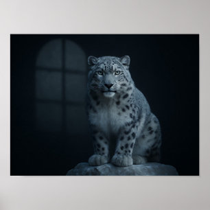 Poster Leopardo-da-neve Majestoso sob Luz Lunar Melancóli