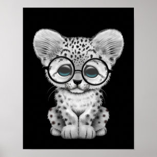 Póster Leopardo de neve bonito Cub do bebê no preto
