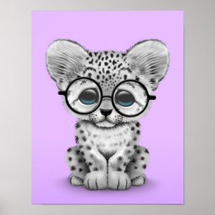 Póster Leopardo de neve bonito Cub que veste vidros no
