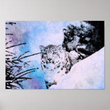 Leopardo de Neve de Aquarela