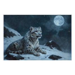 Póster Leopardo de Neve e Lua Cheia