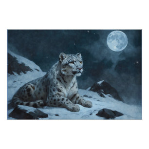 Póster Leopardo de Neve e Lua Cheia
