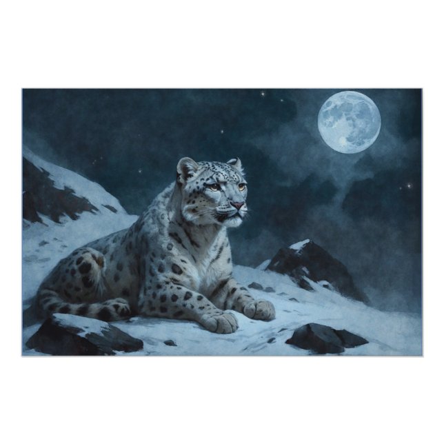 Póster Leopardo de Neve e Lua Cheia (Frente)
