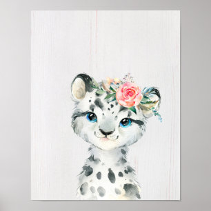 Poster Leopardo-de-Neve Floral