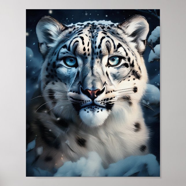 Poster Leopardo de Neve na Neve (Frente)