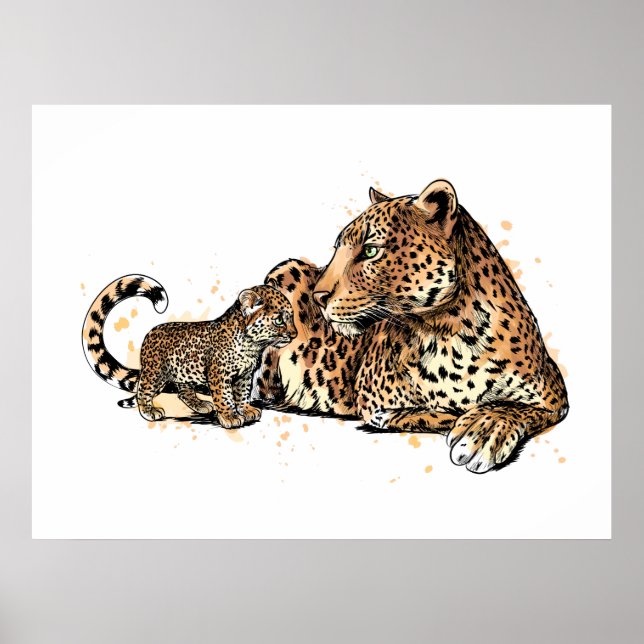 Poster Leopardo E Filhote (Frente)