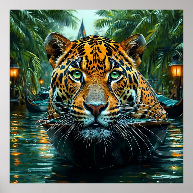 Poster Leopardo em fundo verde (Frente)