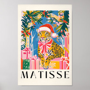 Poster Leopardo Em Santa Hat, Arte De Muro De Natal Para 
