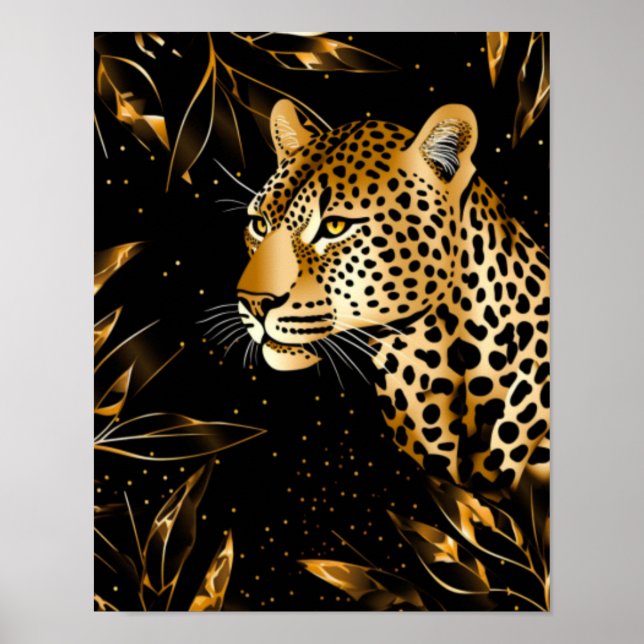 Poster Leopardo Guepardo Animal Preto Dourado (Frente)