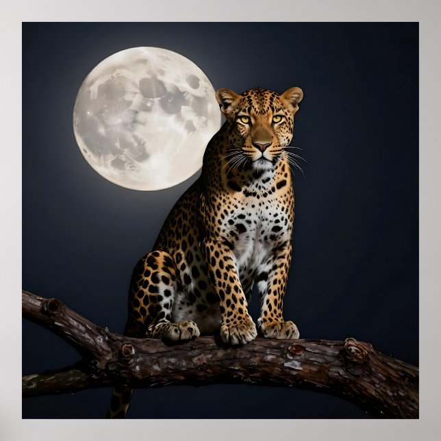 Poster Leopardo Majestoso e Lua Cheia   (Frente)