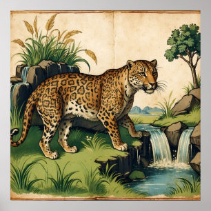 Poster Leopardo medieval com arte em cascata
