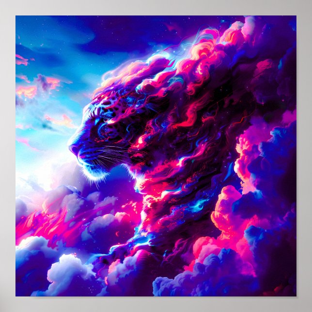Poster Leopardo Neon Cósmico Futurista (Frente)