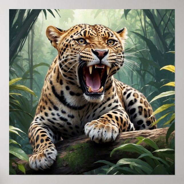 Poster Leopardo Raivoso Único na Arte Animal Selvagem (Frente)