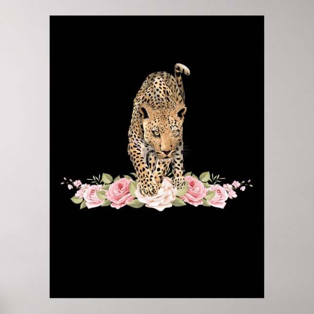 Poster Leopardo, Rosa de Leopardo, Flor-Leopardo (Frente)