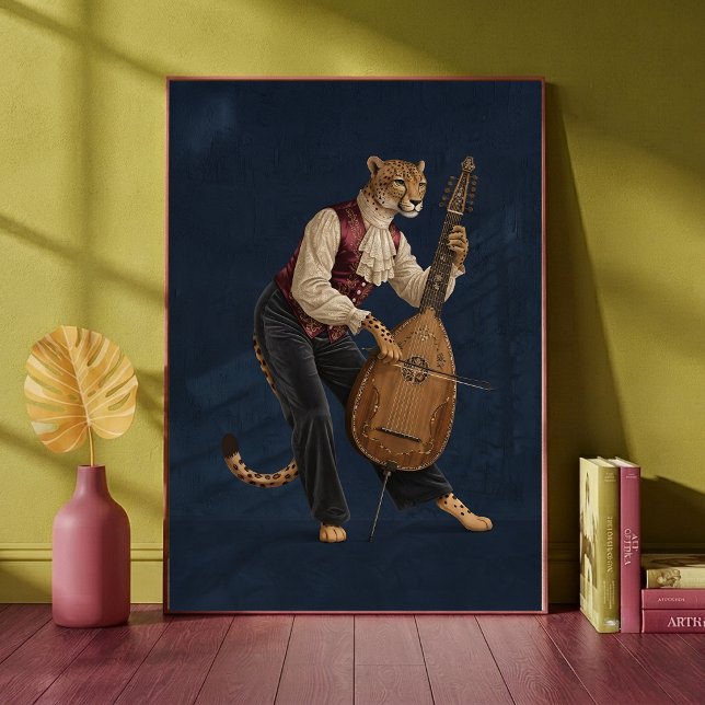 Poster Leopardo Sofisticado Tocando Celo Musical  (Criador carregado)