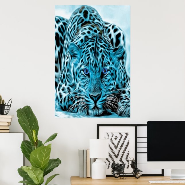 Póster Leopardo Turquesa com Olhos Azuis (Escritório em casa)