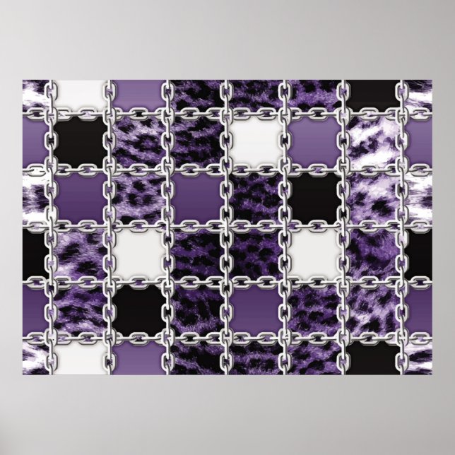 Poster Leopardo ultravioleta sem costura e corrente prate (Frente)