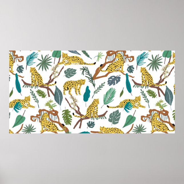 Poster Leopards wild animals in jungle forest hand drawn  (Frente)