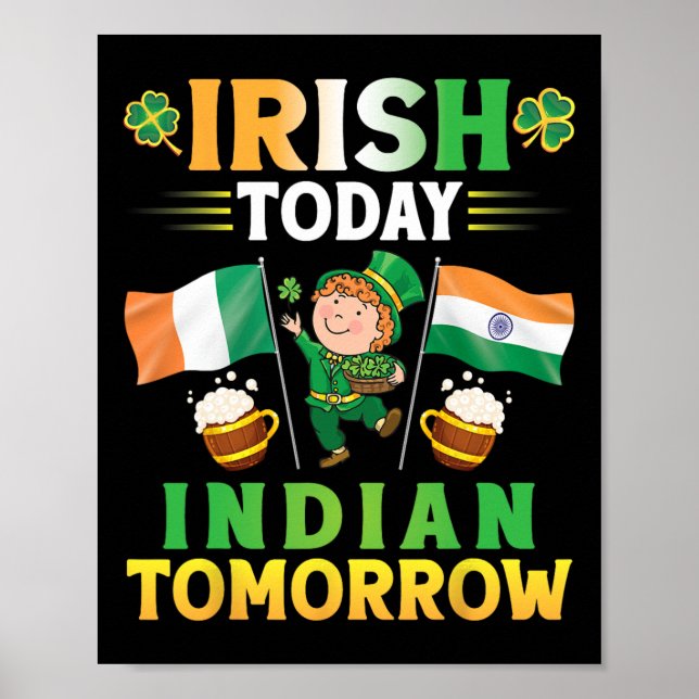 Poster Leprechaun Dancing Flagers Beer Irish Today Indian (Frente)
