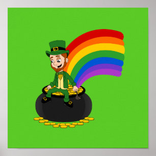 Póster Leprechaun de desenho animado sentado em um pote d
