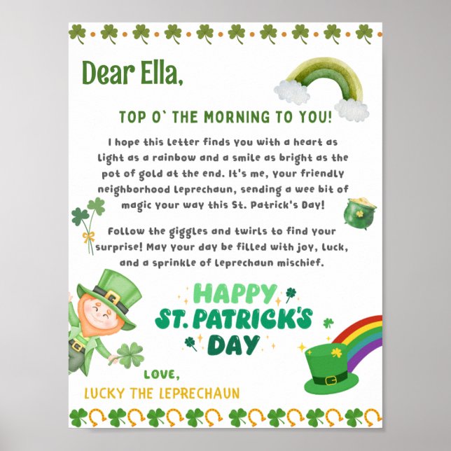 Poster Leprechaun de Patrick, Rua Personalizada (Frente)