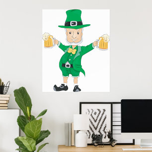 Poster Leprechaun do Dia de Patrick da rua com Beer Mugs