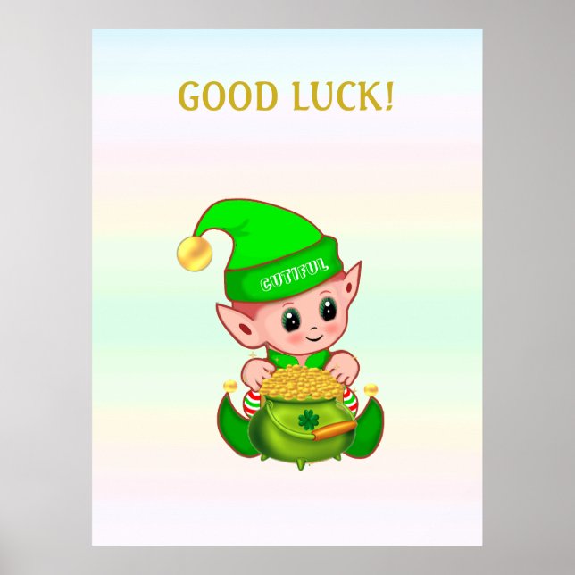 Poster Leprechaun fofo e pote de ouro em cores pastéis (Frente)