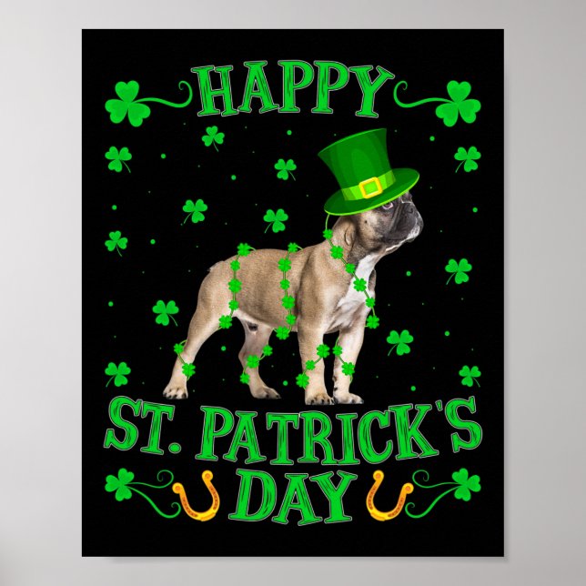 Poster Leprechaun Hat French Bulldog Rua. Dia de Patrick (Frente)