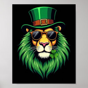 Poster Leprechaun Leão Dia de São Patrício Trevo Irlandês