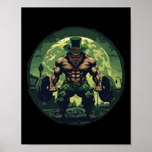 Poster Leprechaun Lifting Weights Bodybuilding Gym Pat
