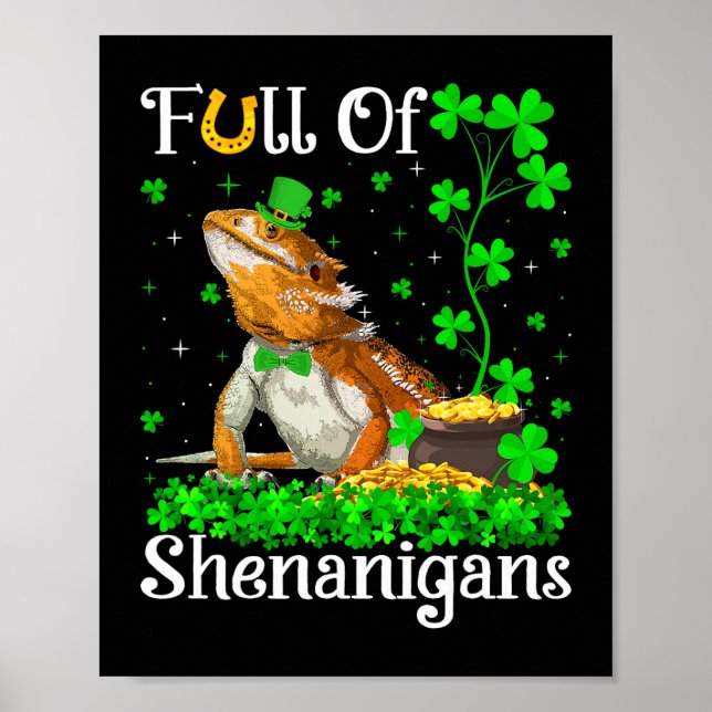 Poster Leprechaun Shamrock Leaf Bearded Dragon Rua. (Frente)