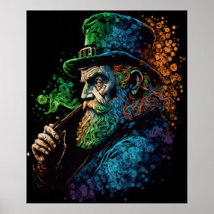 Poster Leprechaun Smoking Pipe Ai Art da rua