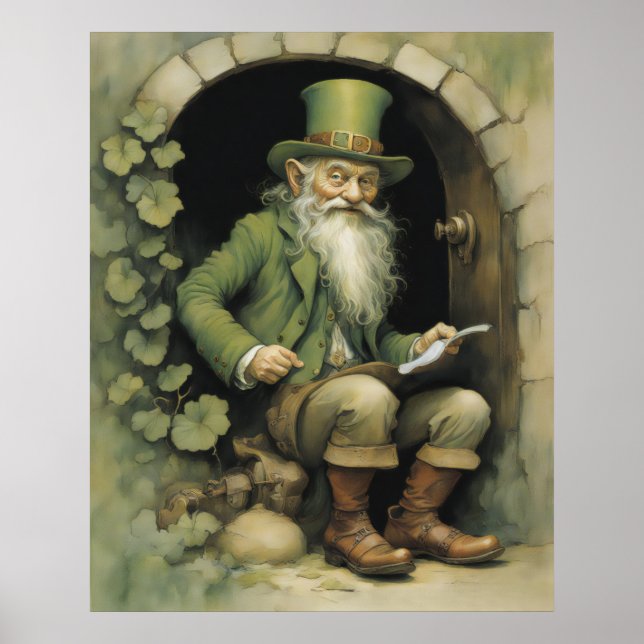 Poster Leprechaun with Shamrocks  (Frente)
